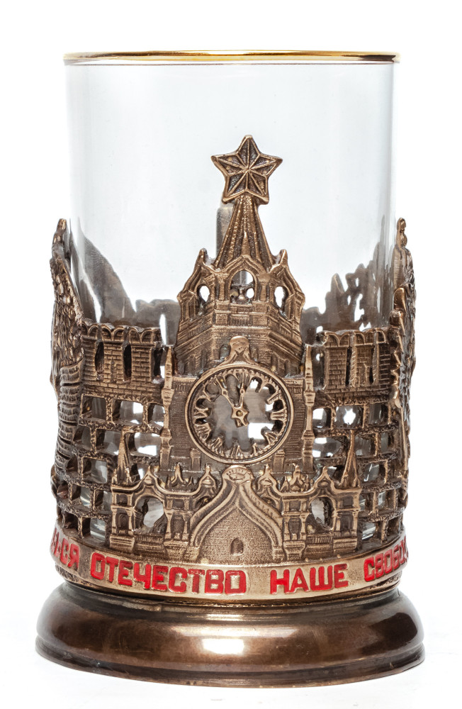 Moscow Kremlin Brass Tea Glass Holder with Faceted Glass (by Kolchugino)