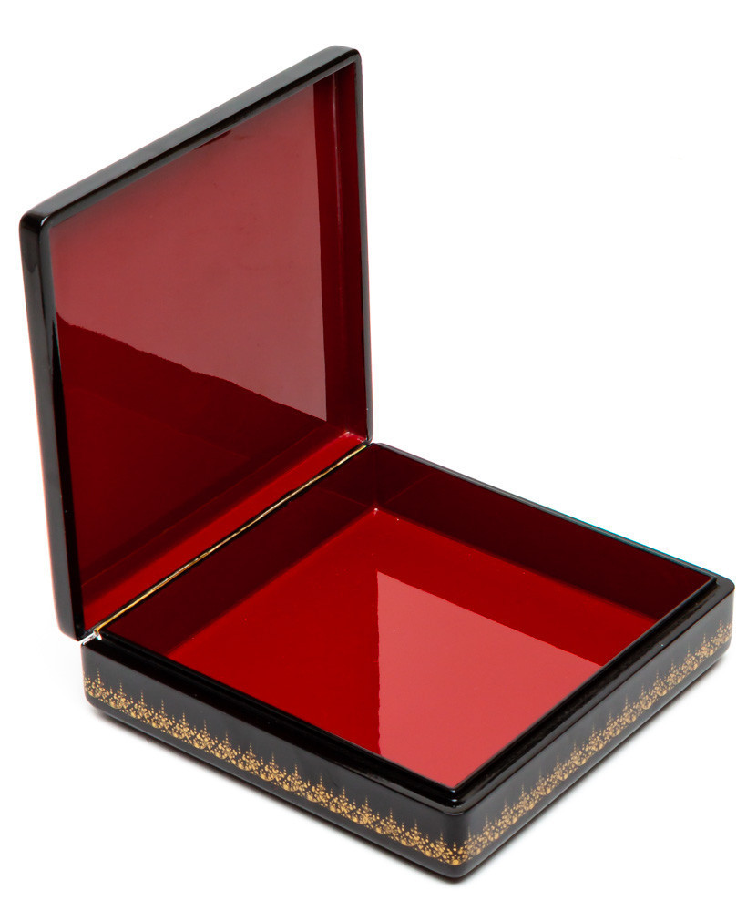 150x150mm The Tale of the Golden Cockerel hand painted lacquered box from Palekh (by Pavel Studio)