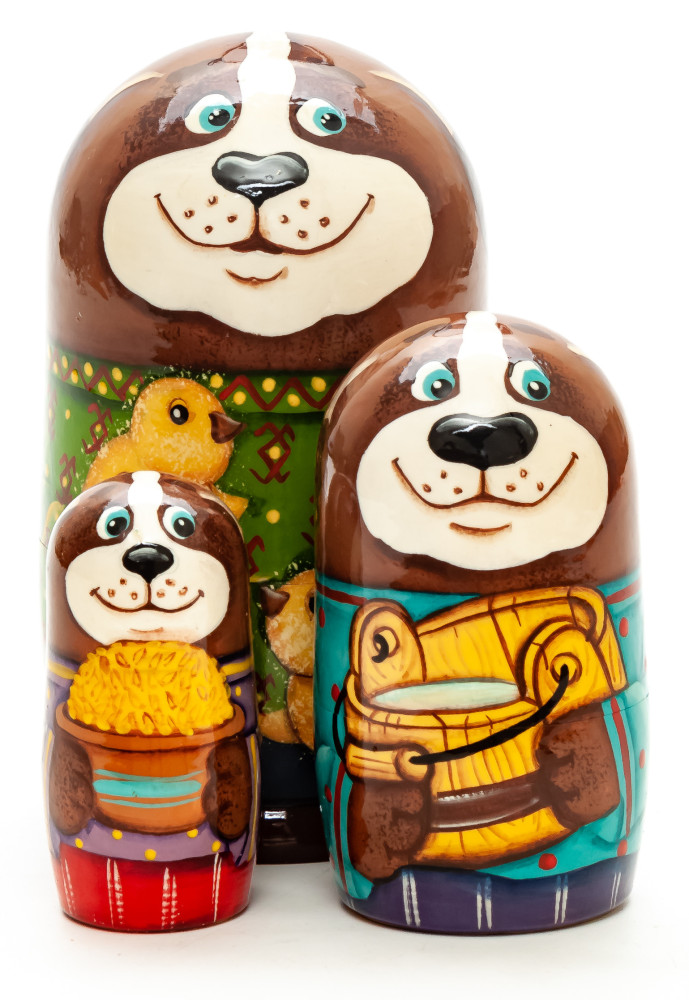 120mm Dog with Chickens hand painted Matryoshka 3pcs (by Gift Shop)
