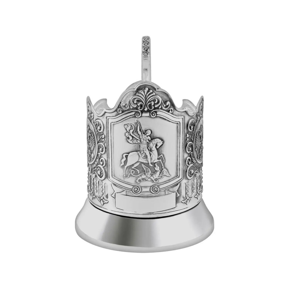 St. George the Victorious silver plated brass tea glass holder