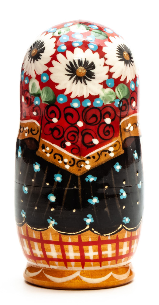 110 mm Russian Girl in Traditional Dress plays with Kitten hand painted wooden Matryoshka doll 5 pcs (by A Studio)
