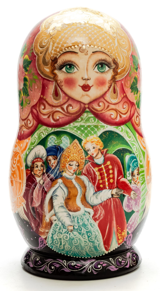 180 mm The Tale of Tsar Saltan hand painted on Wooden Matryoshka doll 7 pcs (by Valeria Crafts)