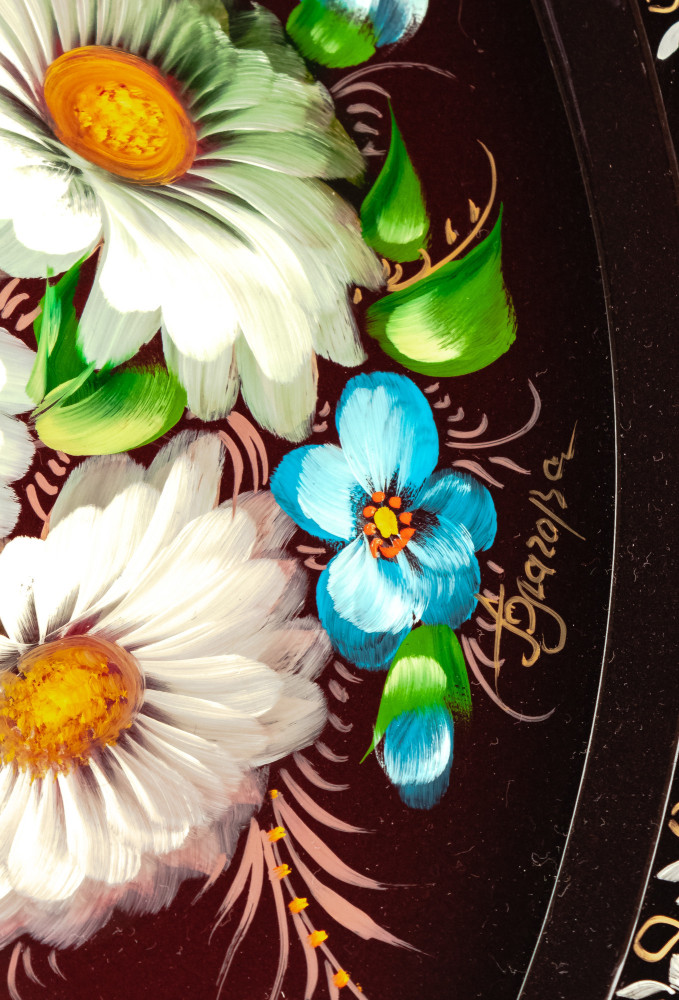 230x330 mm Zhostovo Patterns hand painted and lacquered Metal Forged Tray (by Lada Crafts)