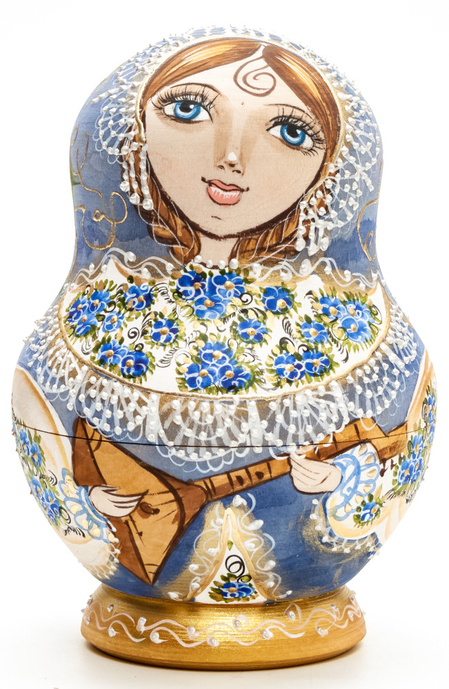 140mm Maiden with Balalaika hand painted Matryoshka round Doll 10pcs (by Skazka)