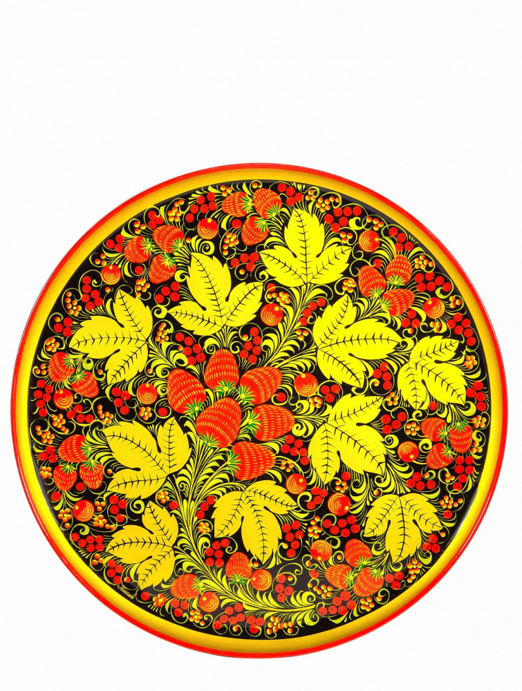 400x20 Golden Khokhloma Floral handpainted Ornaments Wall Plate wooden Tray d 400