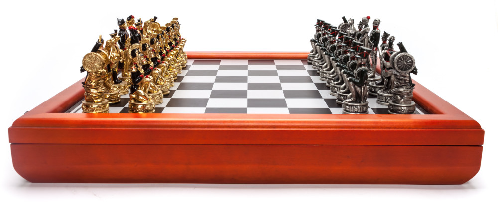 390X390 mm The Battle of Borodino Wooden Chess Board with Metal Soldiers Hand Painted Chess Pieces (by Fyodor Chess Studio)