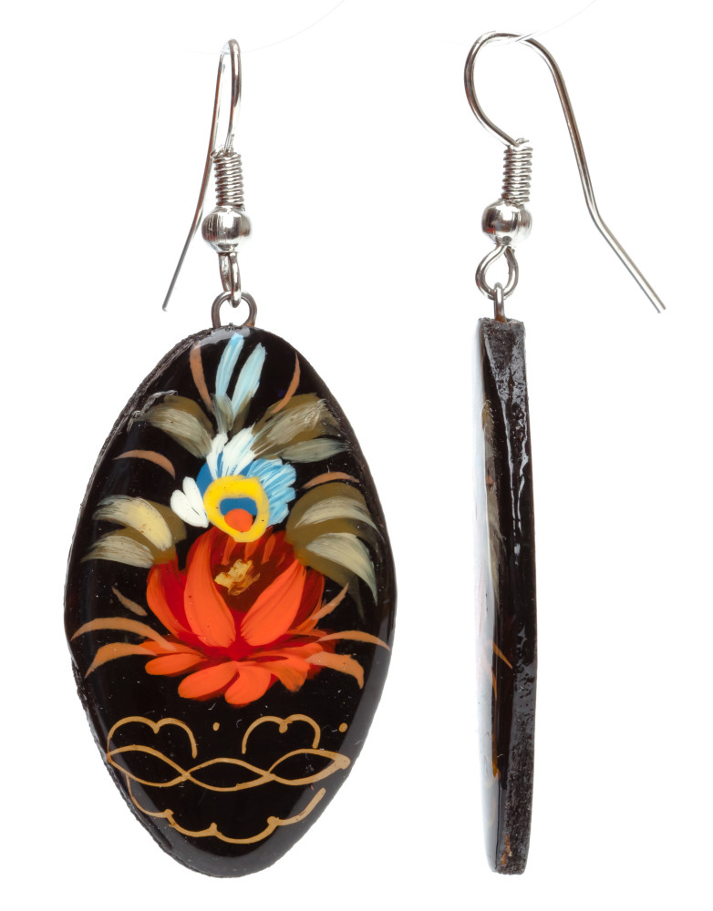 20x35mm Zhostovo wooden Earrings (by Lada Workshop)