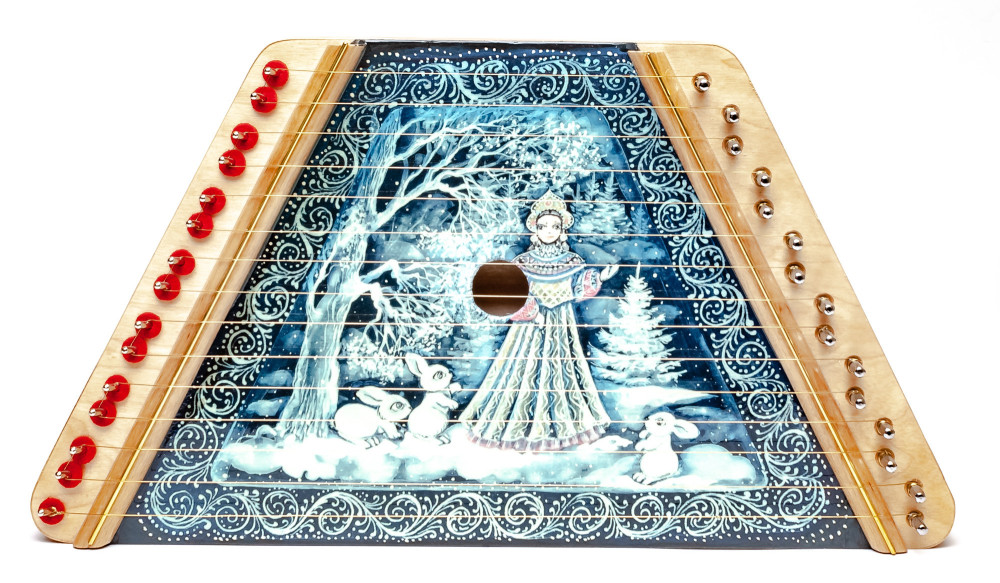 Snowmaiden Princess hand painted wooden multi string Gusli (by Gusli Studio)