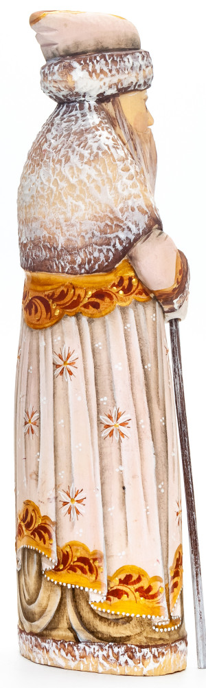 240 mm Santa with a Magic Staff and a Bag handpainted Wooden Carved Statue (by Natalia Nikitina Workshop)