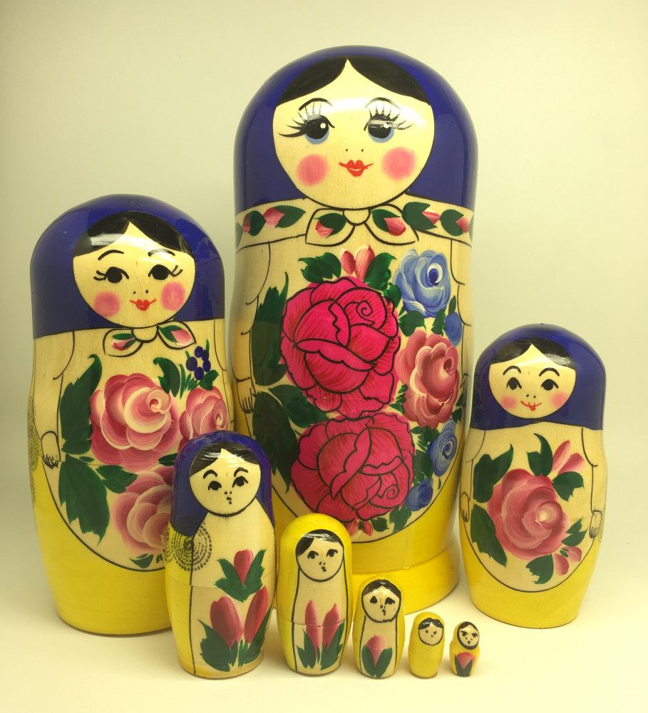205 mm Navy Blue Head Semenovskaya handpainted wooden Matryoshka Doll 8 pcs (by Ivan Studio)