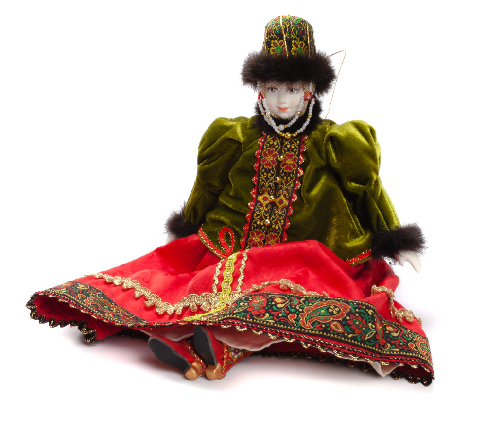 The Girl in a Winter Dress and Fur Hat hand-sewn Porcelain Doll - 16 Inches