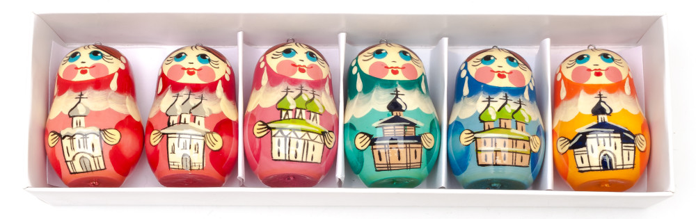 220x70 mm Russian Christmas Tree Ornaments set of 6 pcs (by Andrey Studio)