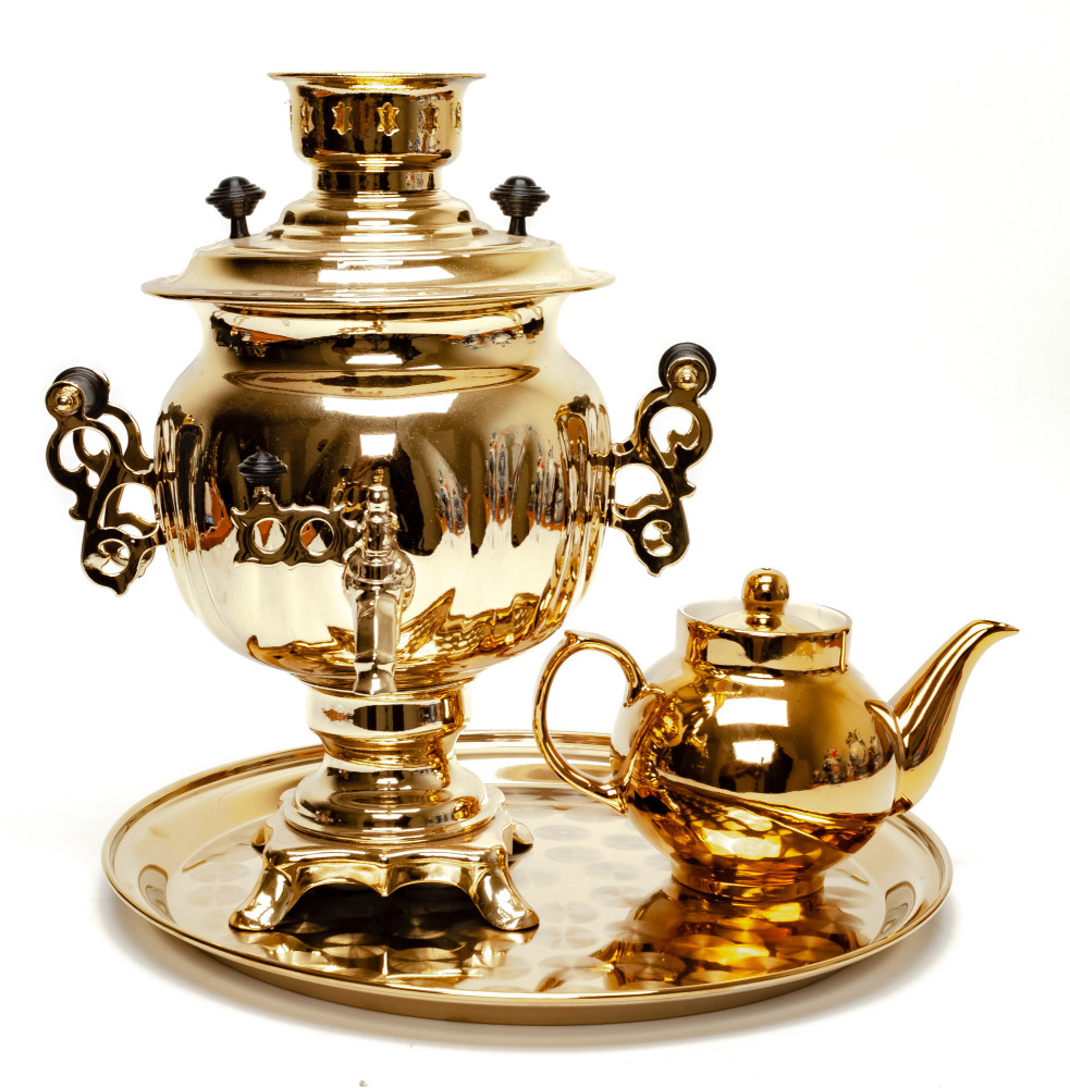 Acorn Electric Gold Samovar Kettle with Teapot and Tray