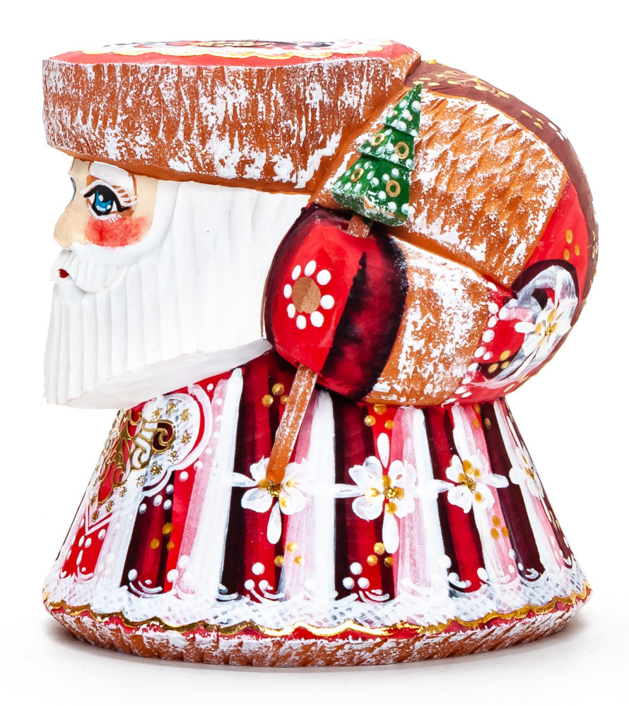 100 mm Santa with a Christmas Bag Carved Wood Hand Painted Collectible Figurine (by Sergey Workshop)