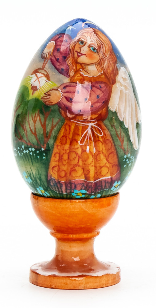100mm Angel with a Lamp handpainted wooden Egg with standby (by Andrey Christams Ornaments Studio)