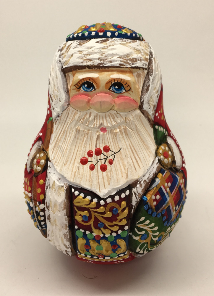 100 mm Santa Claus hand carved and painted wooden roly poly statue (by Natalia Workshop)