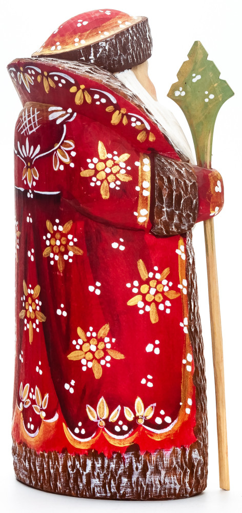 200 mm Santa with a Magic Staff and a Bag with handpainted Playing Children Wooden Carved Statue (by Igor Carved Wooden Figures Studio)