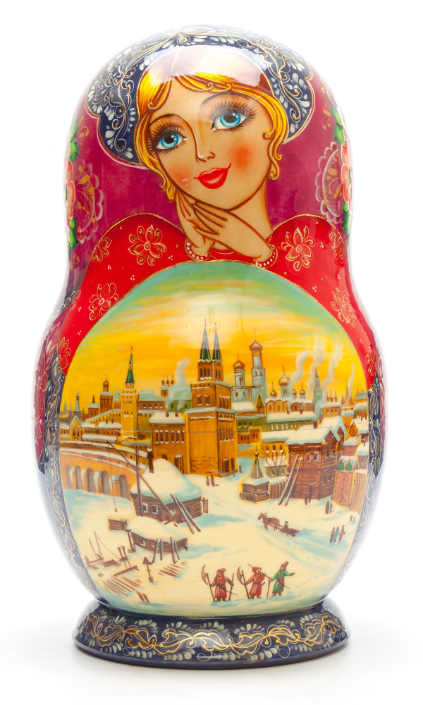 240 mm Moscow Kremlin hand painted on Wooden Matryoshka doll 10 pcs (by Valeria Crafts)