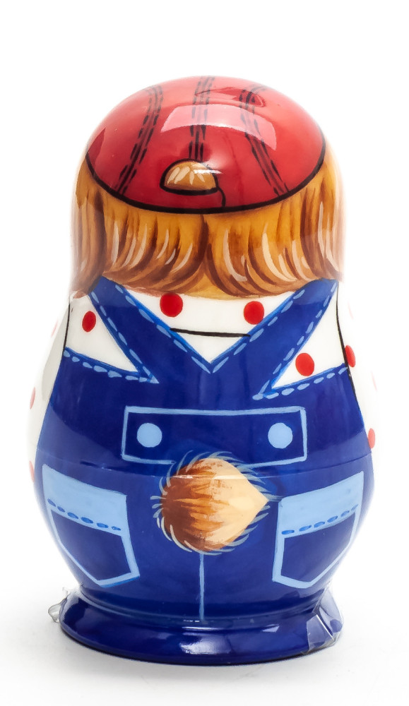 70 mm Father Dog with Puppy hand painted wooden Matryoshka 5 pcs (by Vasily Crafts)