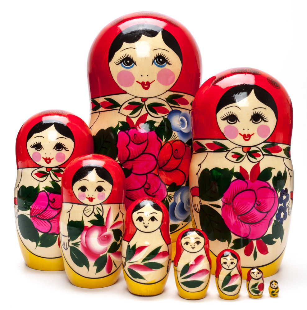 230 mm Red Head Semenovskaya handpainted wooden Matryoshka Doll 9 pcs (by Ivan Studio)