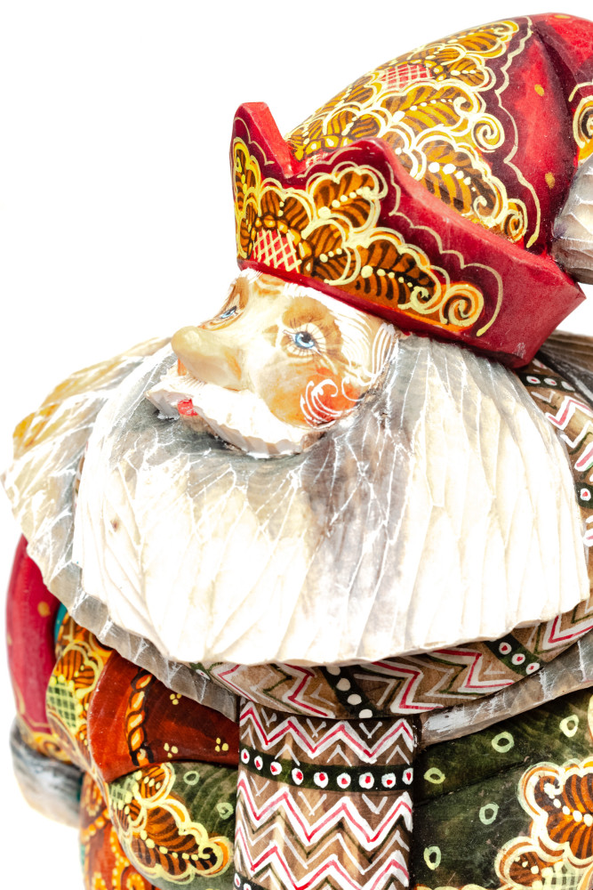 180 mm Round Santa Claus in a red Cap with Ornamental Painting (Kikin studio)