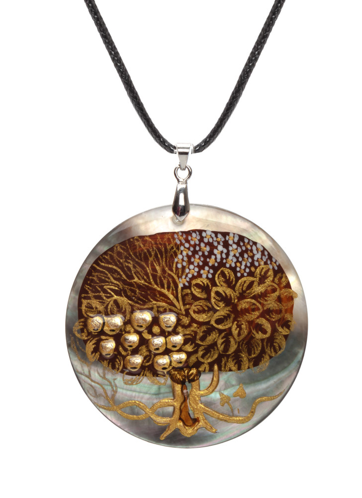 d50 mm Tree hand painted Nacre Pendant (by Tatiana Shkatulka Crafts)