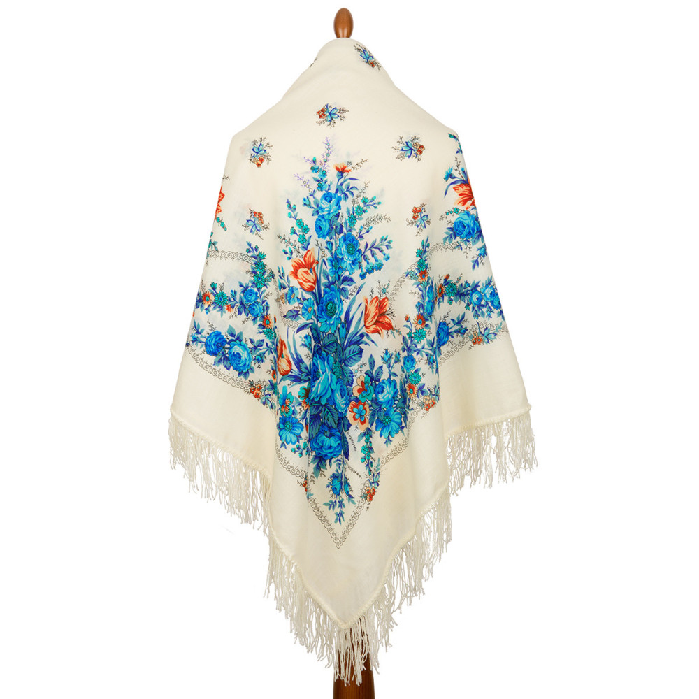 Shop Woolen Scarves with Woolen Fringe 146x146 cm 146x146 mm Gzhel Woolen Shawl with Woolen Fringe Pavlovo Posad Manufactory online at Skazka.site | Eligible for fast shipping and free returns. 146x146 mm Gzhel Woolen Shawl with Woolen Fringe Pavlovo Posad Manufactory
