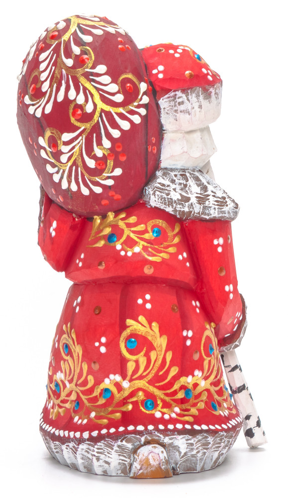 135 mm Santa with a Magic Staff and a Bag Carved Wood Hand Painted Collectible Figurine (by Natalia Nikitina Workshop)