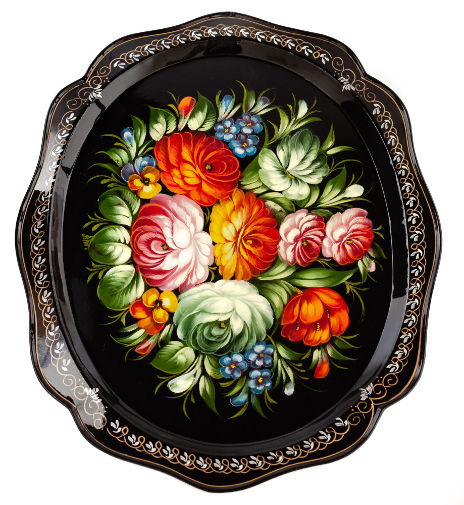 310x380 mm Zhostovo Patterns hand painted and lacquered  Metal Forged Tray (by Lada Crafts)