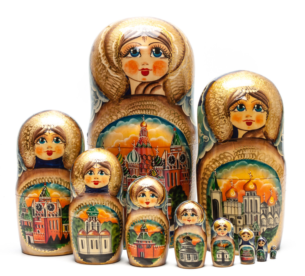 260 mm Moscow Kremlin handpainted Wooden Matryoshka Doll 10 pcs (by Valery Crafts)