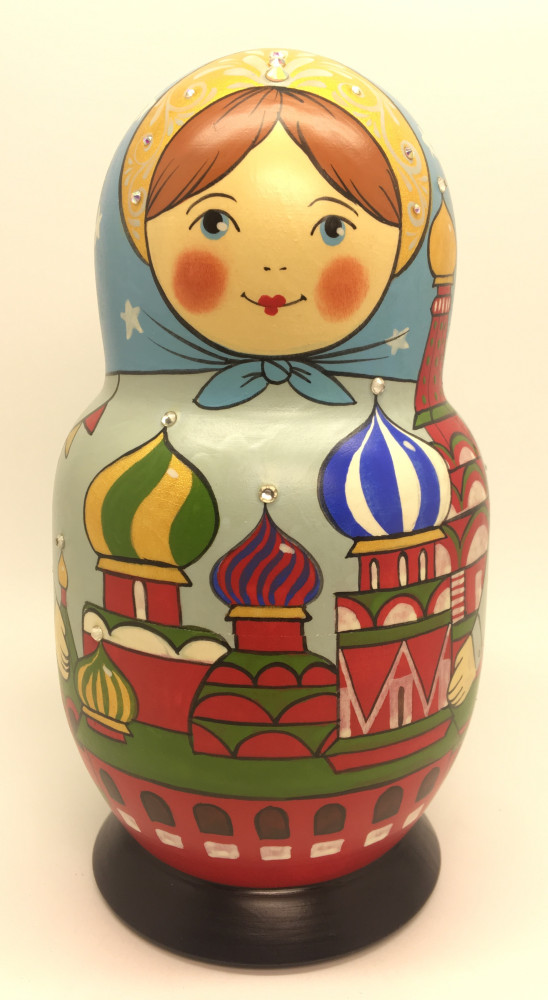 170 mm Mpscow Kremlin Winter Holidays hand painted wooden Matryoshka doll 5 pcs (by Malutin Studio)