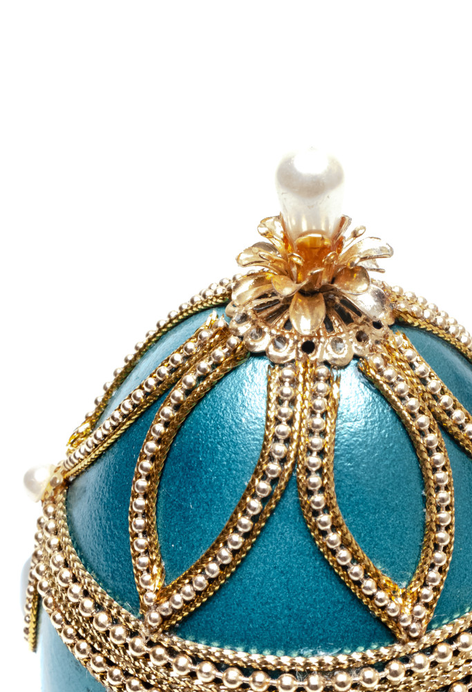 145 mm Blue Leaf with Pearls Easter Goose Shell Egg