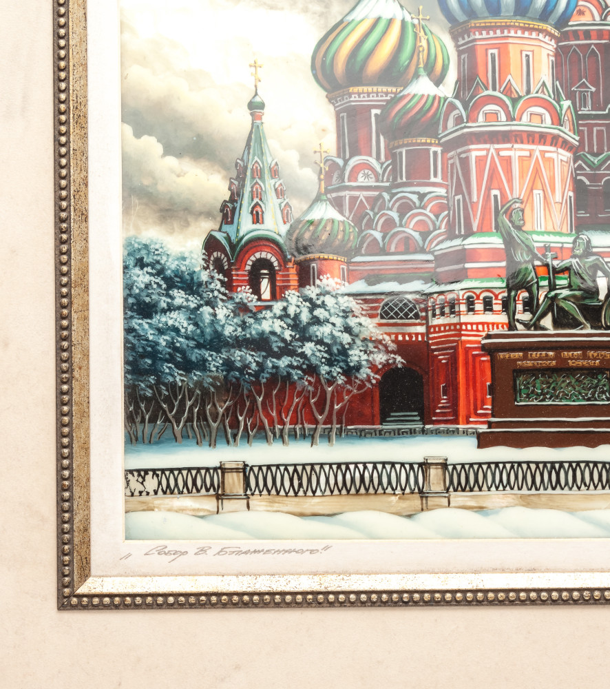 595x605 mm Saint Basil Cathedral hand painted on Nacre Fedoscino painting (by Tatiana Fedoscino Arts)