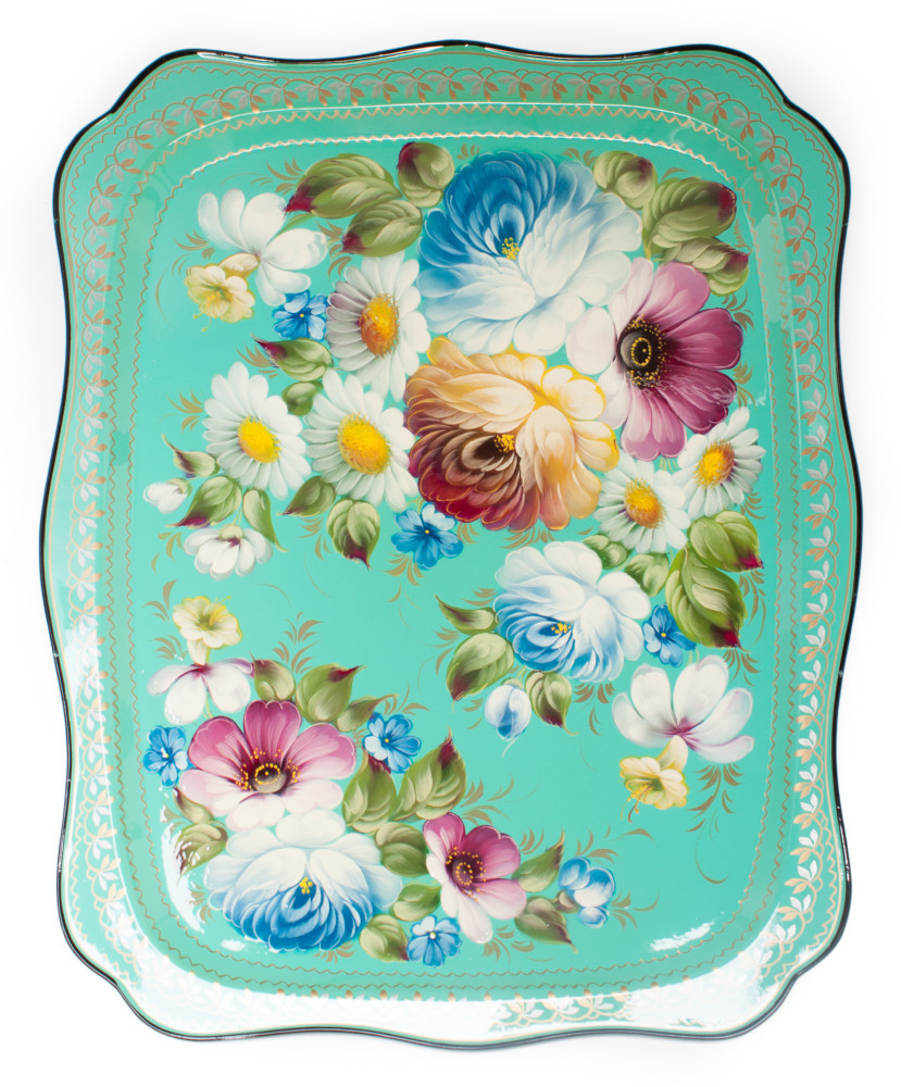 370x460 mm Zhostovo Patterns hand painted and lacquered by Lopatina Metal Forged Tray (by Lada Crafts)