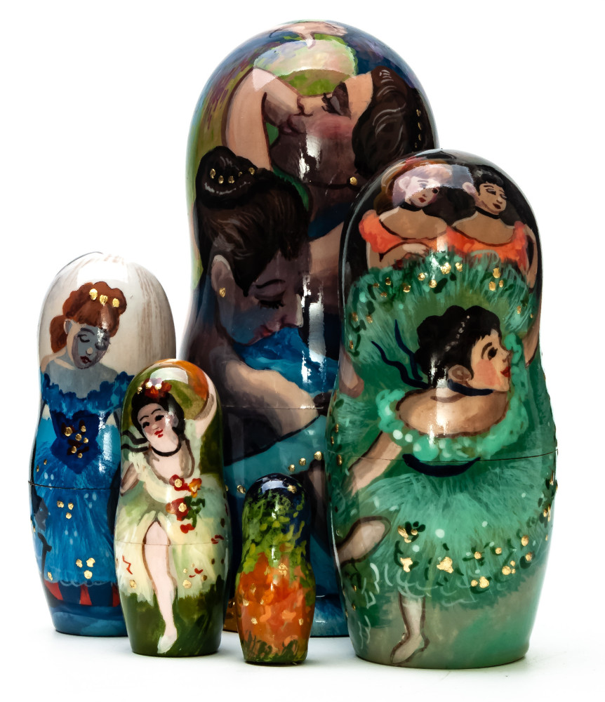  110 mm Russian Ballet hand painted on wooden Matryoshka doll 5 pcs (by A Studio)