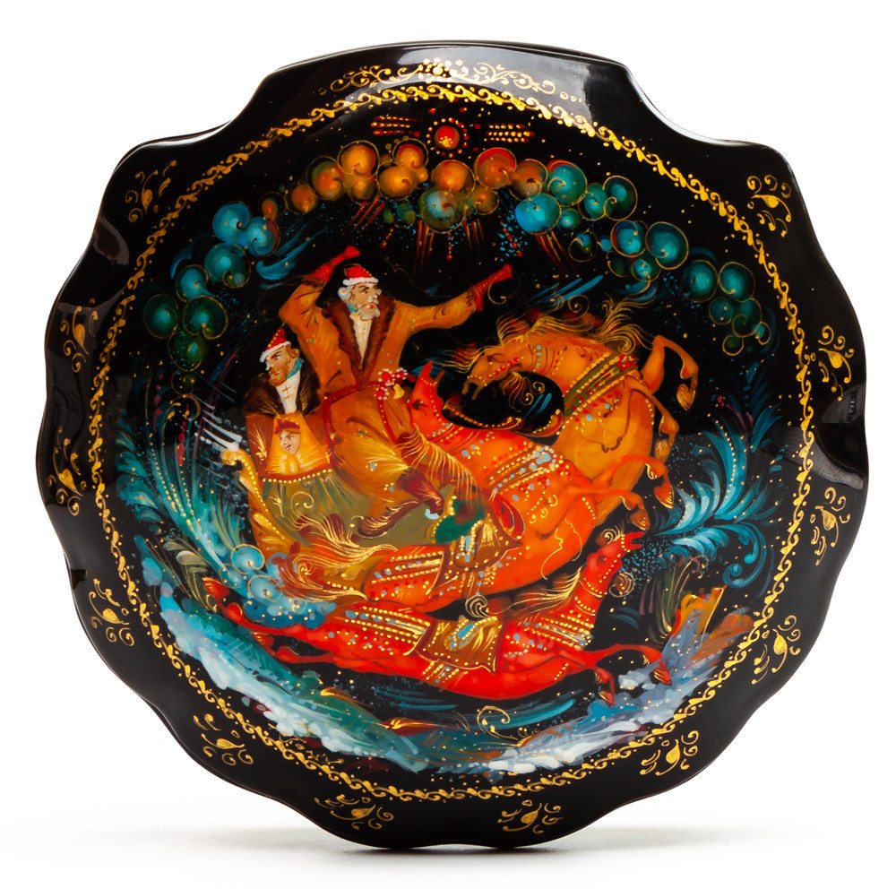 120x120mm Troika hand painted lacquered box from Palekh (by Pavel Studio)