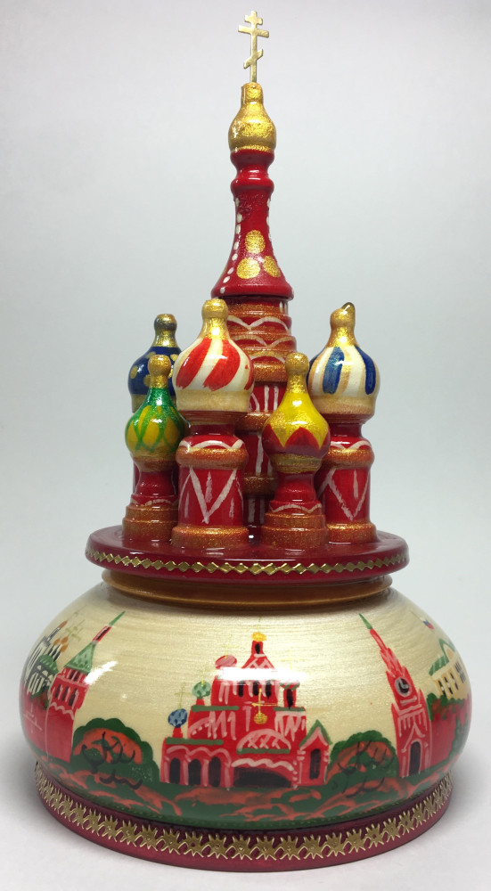 210 mm Saint Basil's Cathedral and Moscow Kremlin hand painted Wooden Music Box (by Nightingale Crafts)