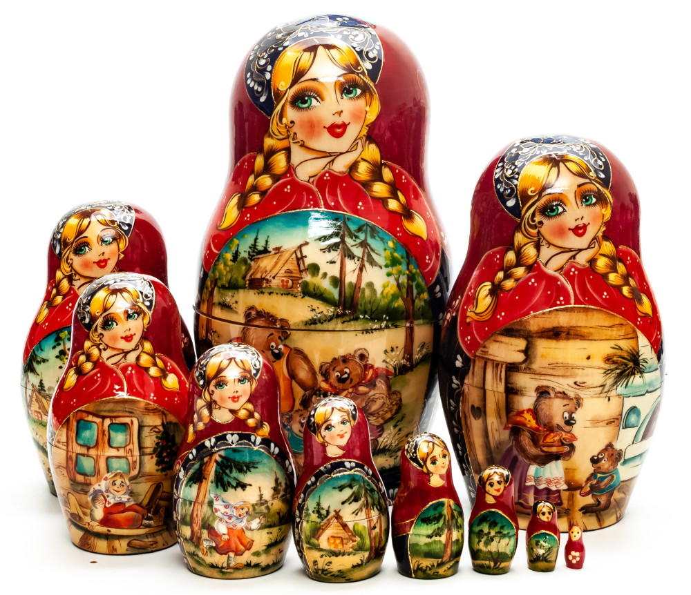Shop Exclusive Nesting Dolls 200mm Goldilocks and the Three Bears hand painted Matryoshka round Doll 5pcs (by Skazka) online at Skazka.site | Eligible for fast shipping and free returns. 200mm Goldilocks and the Three Bears hand painted Matryoshka round Doll 5pcs (by Skazka)