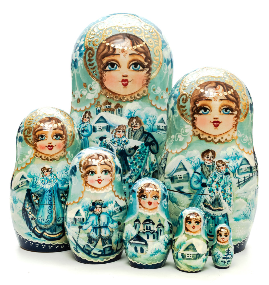 180 mm Russian Winter hand painted on Wooden Matryoshka doll 7 pcs (by Valeria Crafts)