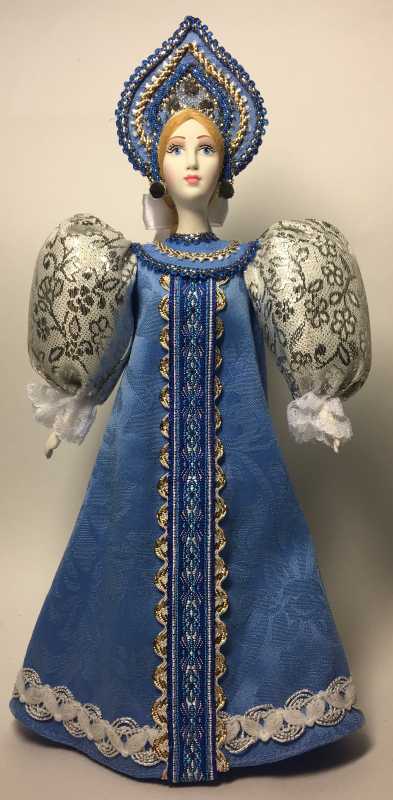 260 mm Snowmaiden Princess in a Blue Dress Porcelain Statue Doll (by Le Russe)