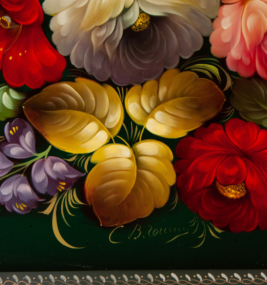 440x590 mm Zhostovo Patterns hand painted and lacquered by Gogin Metal Forged Tray (by Lada Crafts)