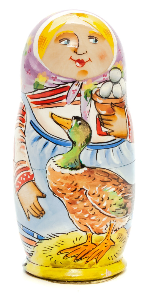 100 mm Girl with a Duck hand painted on Wooden Matryoshka doll 5 pcs (by Skazka)