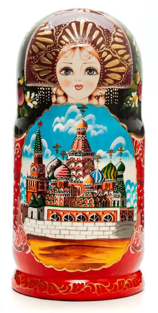 220 mm Moscow Saint Basil Cathedral handpainted Wooden Matryoshka Doll 7 pcs (by Sheherazade)