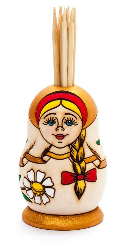 100 mm Wooden Toothpick in hand painted Matryoshka Holder (by Maya)