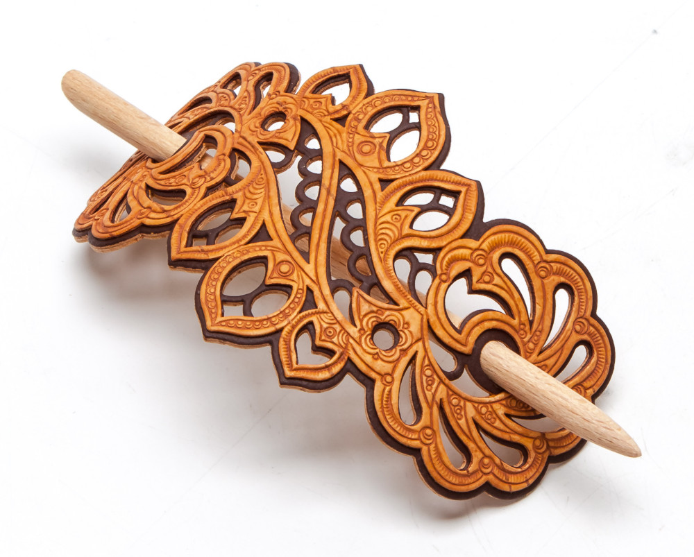 60x120 mm Patterns hand made Birchbark Hair Clip (by Maxim Birch)