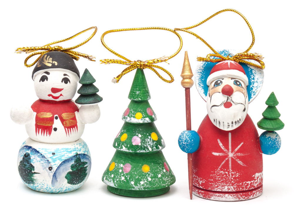 Santa and Snowmaiden Princess Carving Christmas Ornaments Set of 3 pcs (by Ilya Painted Dolls Studio)