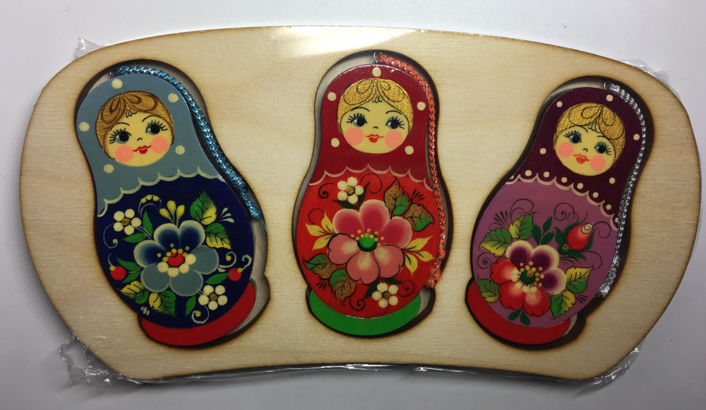 Russian Matryoshka Nesting Dolls Christmas Tree Ornaments set of 3 pcs (by Andrey Studio)