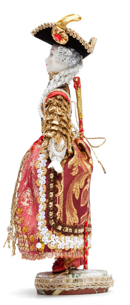 Countess in 18th Century Dress and Hat Porcelain Doll on a Stand - 10 Inches