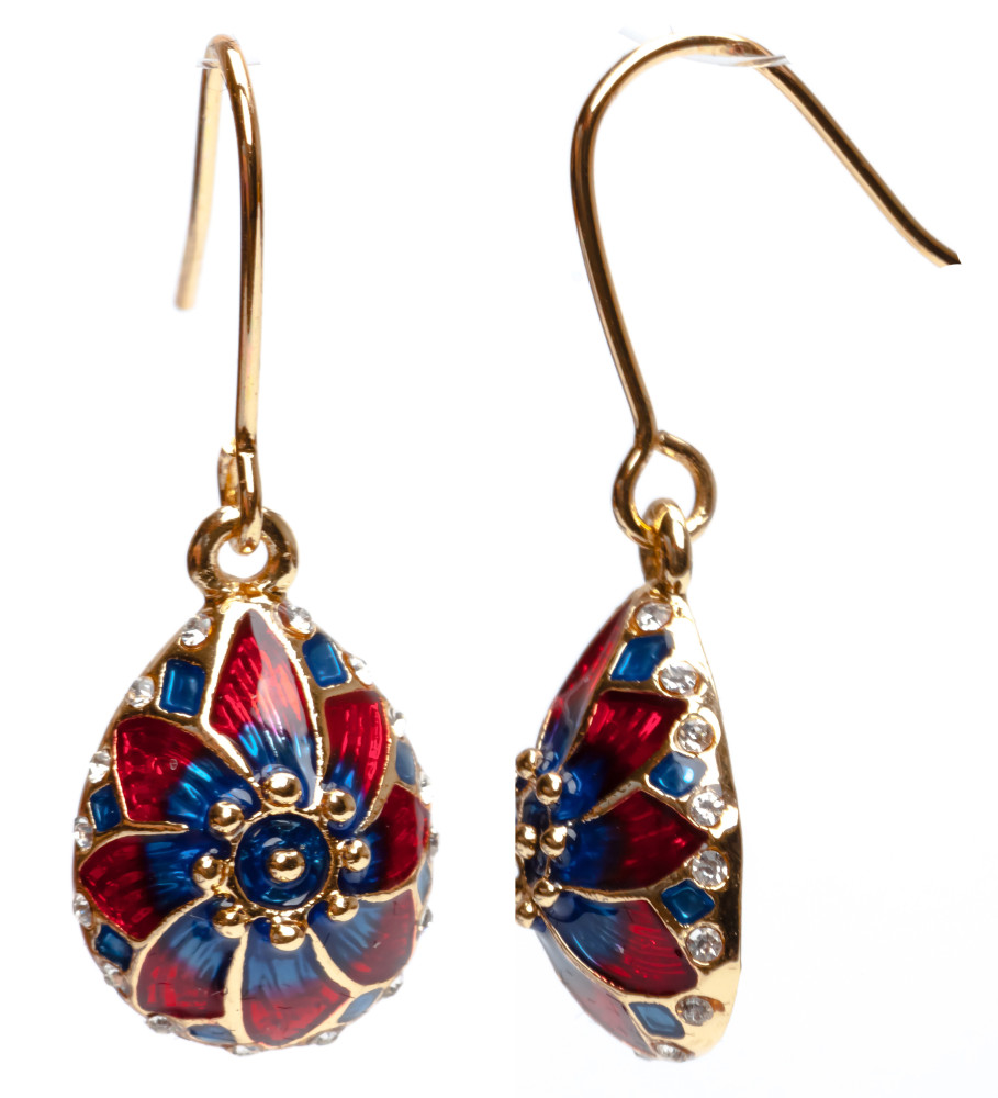 15x35 mm Red and Blue Flower Egg Shaped Earrings