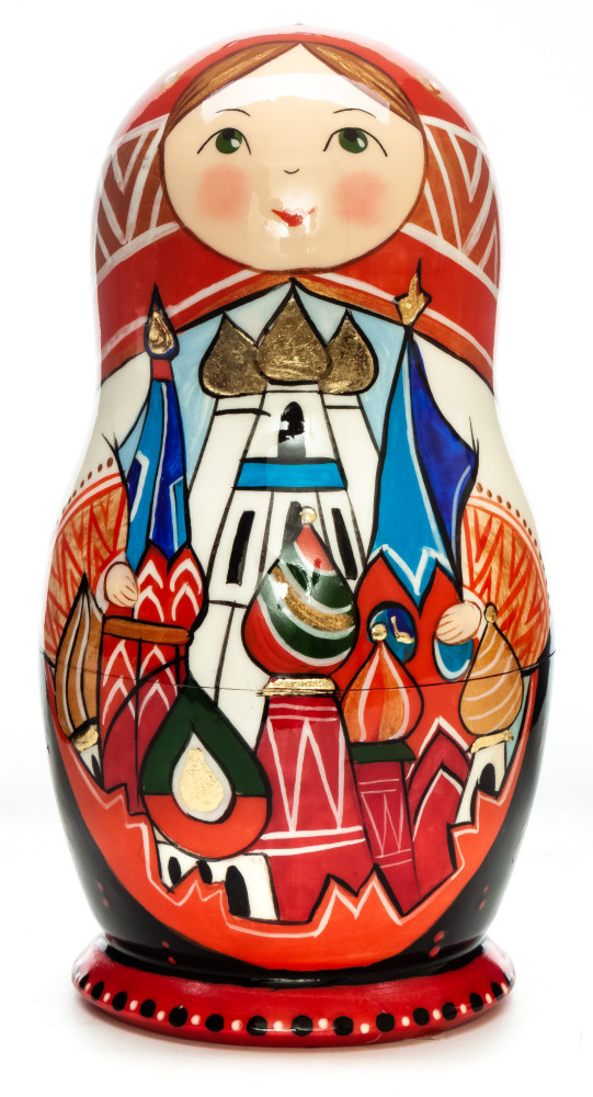 145 mm Moscow Snt Basil Cathedral hand painted by Lentuloff on wooden Matryoshka doll 5 pcs (by A Studio)